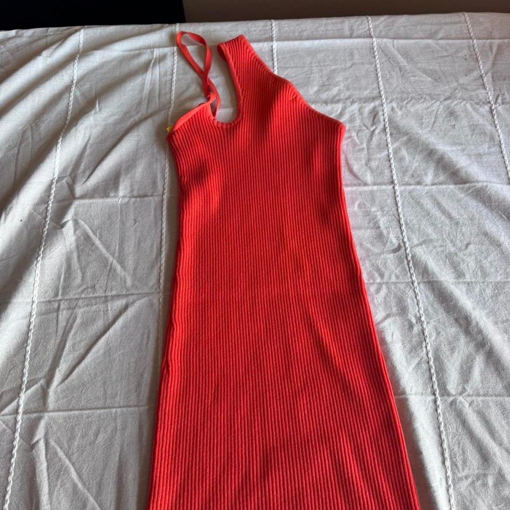 Lulus orange ribbed knit polyester & nylon mini dress